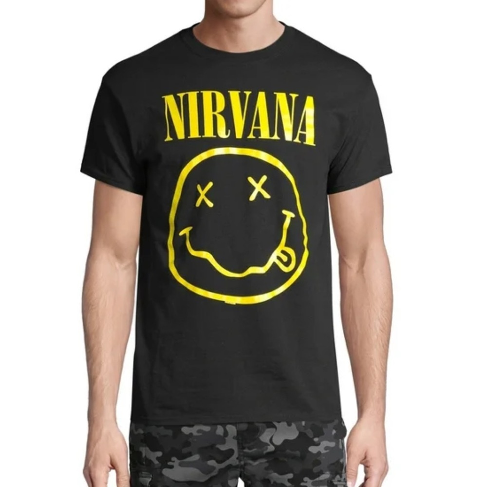 Nirvana Yellow Smiley Face Black Tee Shirt S